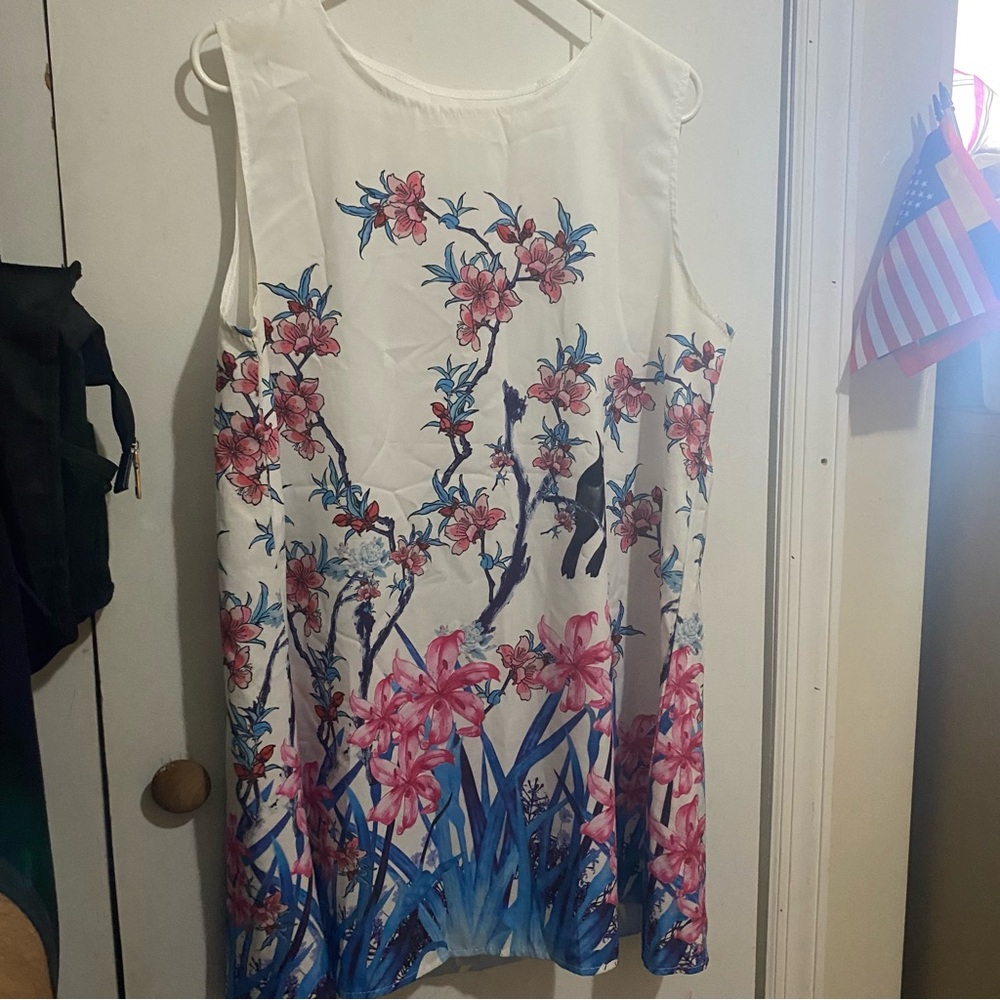 Sleeveless Floral Dress with Pink and Blue Design